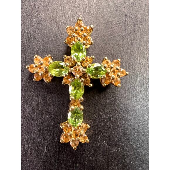 Vintage 10K Yellow Gold Tsavorite and Golden Beryl Cross Pendant – Samuel Aaron - Picture 1 of 10